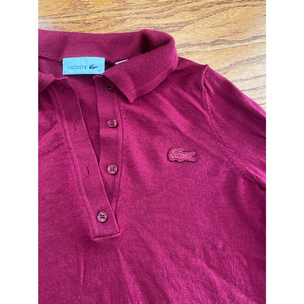 Lacoste Merino Wool Polo Sweater Size S Fine Knit Luxury Red - Picture 4 of 16